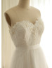 Ivory Sweetheart Strapless Lace Tulle Pearls Decorated Long Wedding Dress